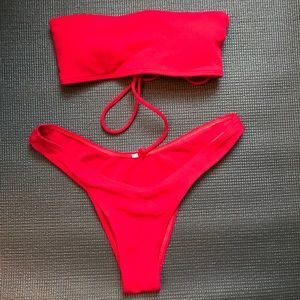 Red bandeau bikini